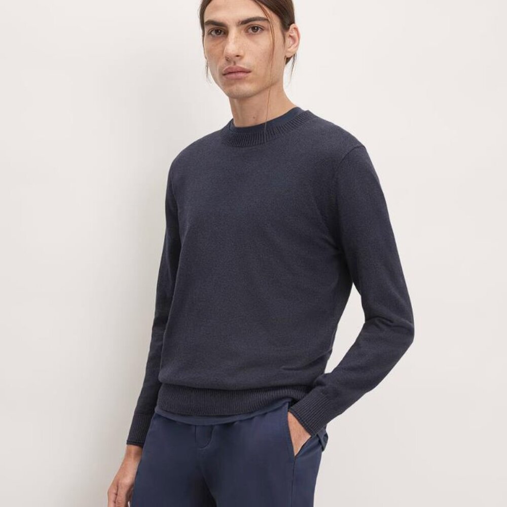 EVERLANE Men's The No-Sweat Sweater Uniform Size S In Heathered Midnight